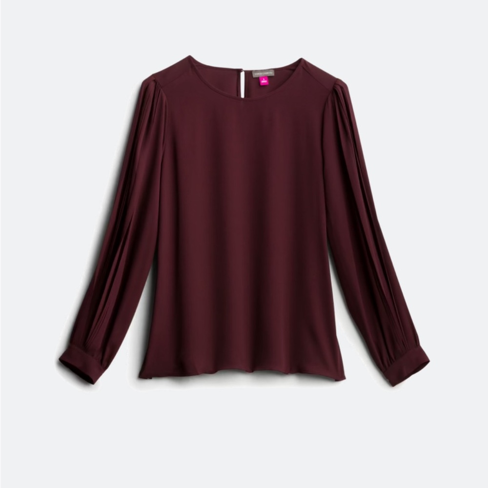 Vince Camuto Dark Purple Pleated Sleeve Blouse